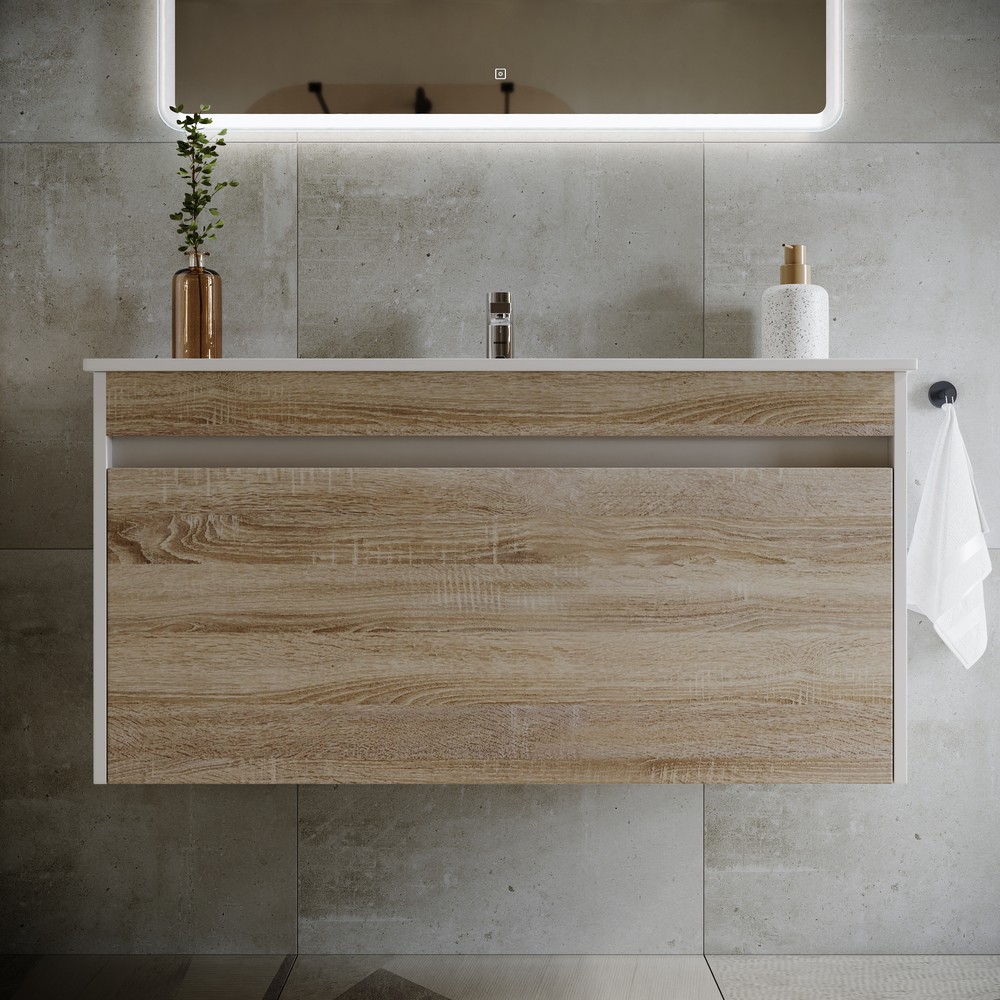 Тумба подвесная Sancos Smart SM100E 99х45х50 (дуб бардолино/белый), натуральный