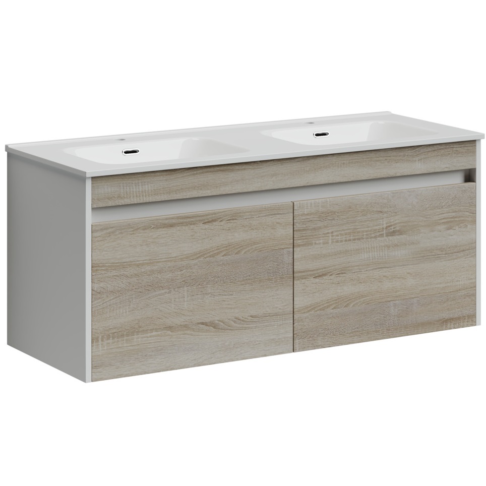 Тумба подвесная Sancos Smart SM120-2E 119х45х50 (дуб бардолино/белый), натуральный, для двойной раковины