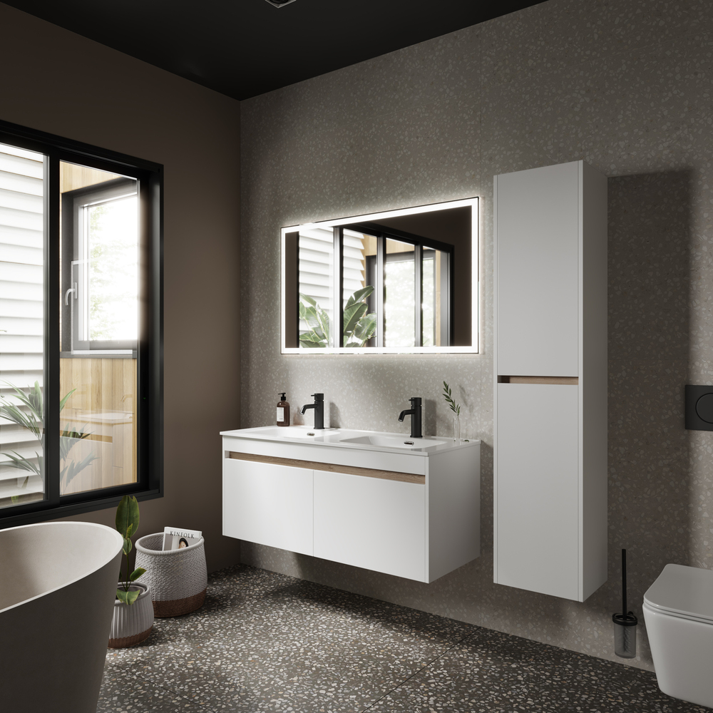 Тумба подвесная Sancos Smart SM120-2W 119х45х50 (белый), глянец, для двойной раковины