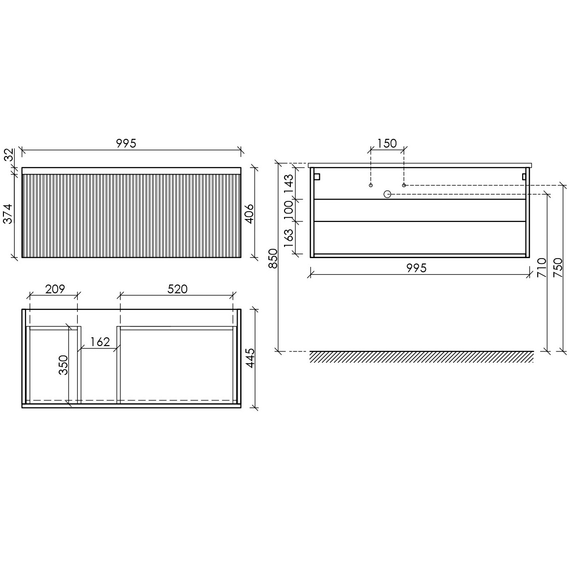 Тумба подвесная Sancos Сноб Р 1.0 (Snob R 1.0) SNR1.0100LW 99.5х44.5х40.6 (белый матовый), левая