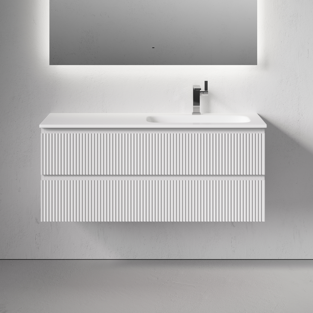 Тумба подвесная Sancos Сноб Р (Snob R) SNR120RW 119.5х44.5х50 (белый матовый), правая