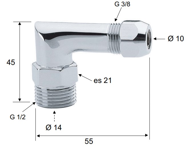 Угольник с цангой Remer 126M1210 (хром)