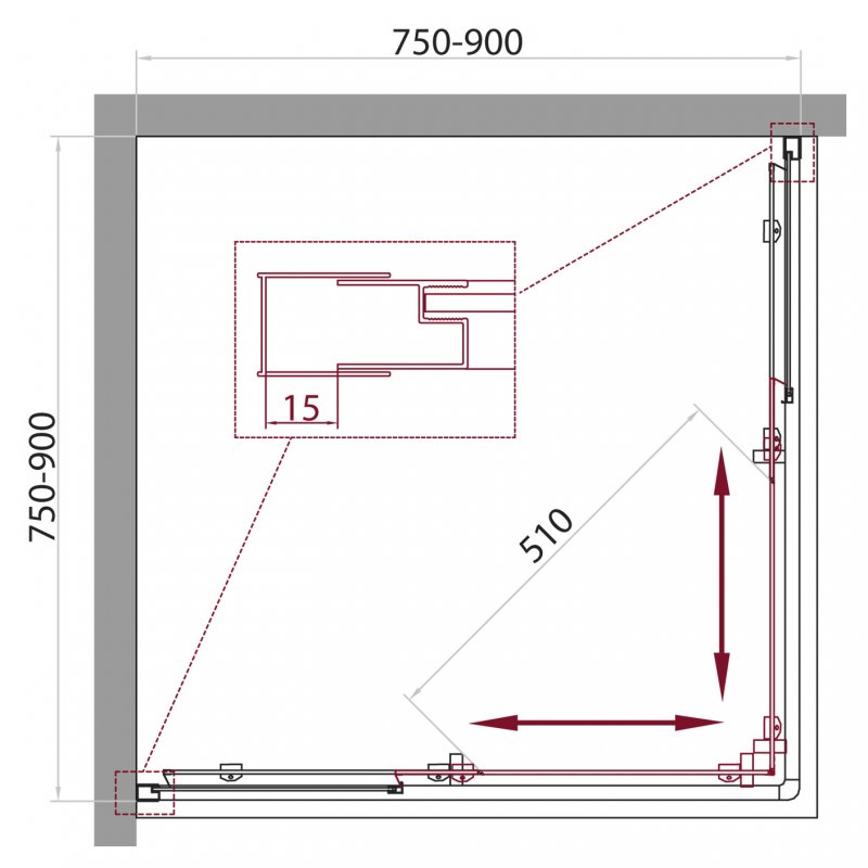 Душевой уголок BelBagno Unique UNIQUE-A-2-75/90-C-Cr 75x75