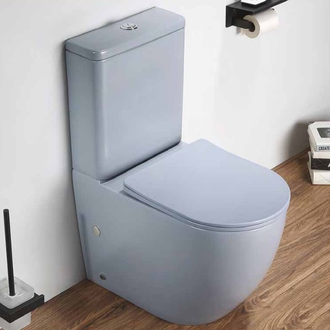 Унитаз напольный безободковый CeramaLux N 2166XMHL 61.8x38 (голубой матовый) с микролифтом