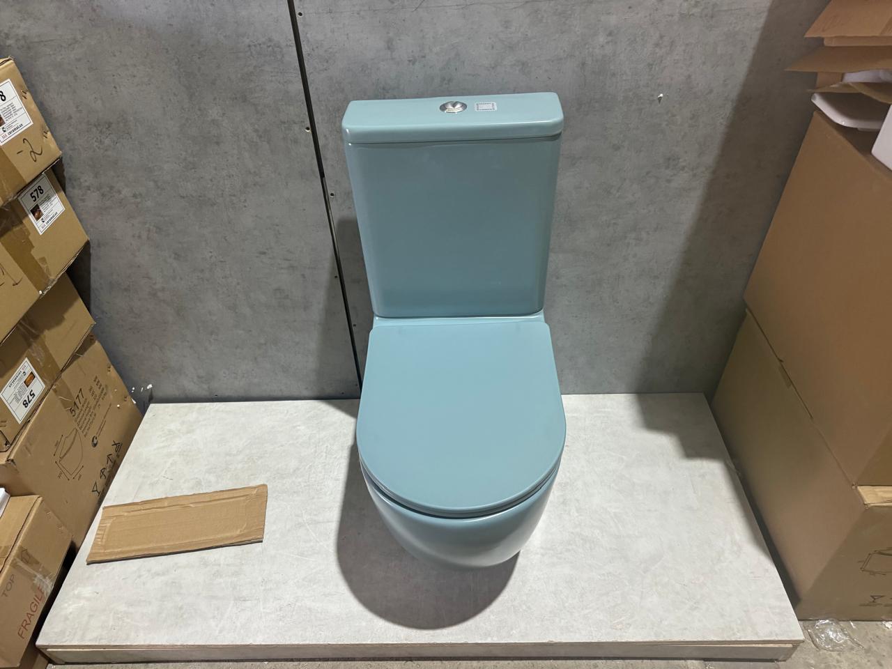 Унитаз напольный безободковый CeramaLux N 2166XMLG 61.8x38 (зеленый матовый) с микролифтом