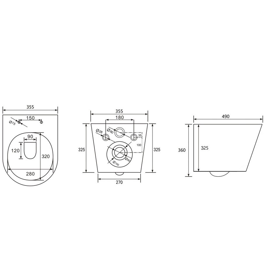 Унитаз подвесной Abber Bequem AC1102MB 49x36x36 (черный матовый), безободковый