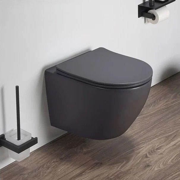 Унитаз подвесной безободковый CeramaLux N 2197MDH 49x37 (серый) с микролифтом