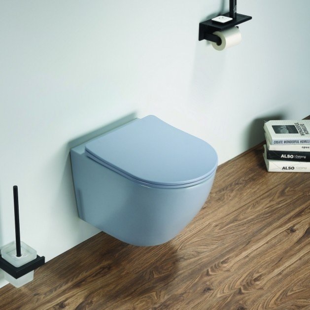 Унитаз подвесной безободковый CeramaLux N 2197MHL 49x37 (голубой) с микролифтом