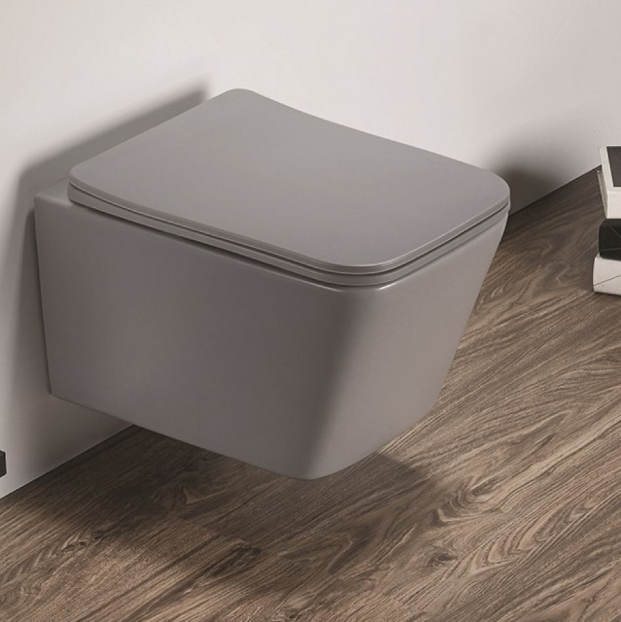 Унитаз подвесной безободковый CeramaLux N 5170MH 52x35 (светло-серый матовый) с микролифтом