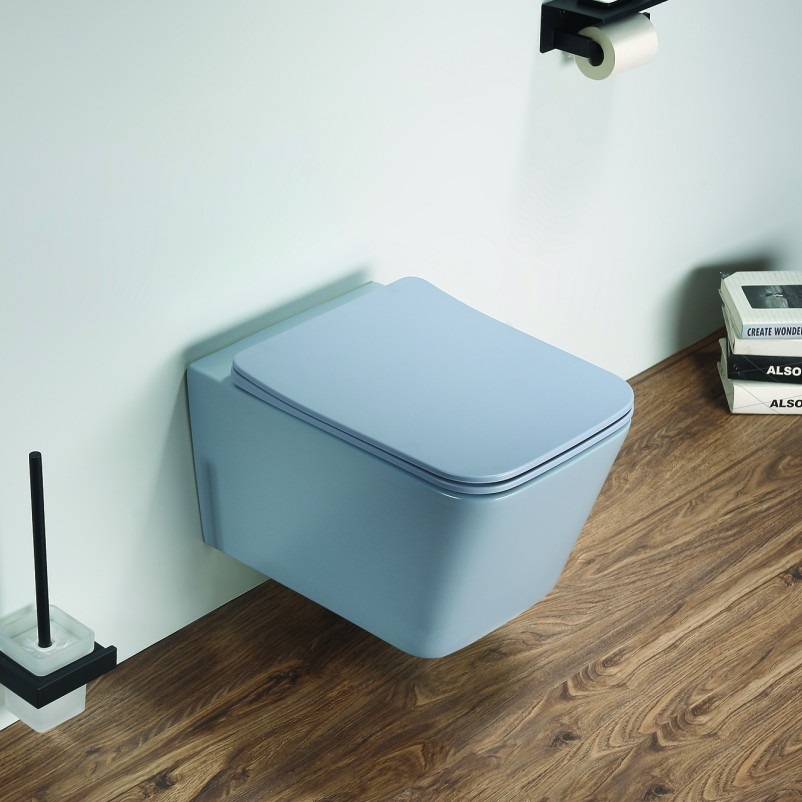 Унитаз подвесной безободковый CeramaLux N 5170MHL 52x35 (голубой матовый) с микролифтом