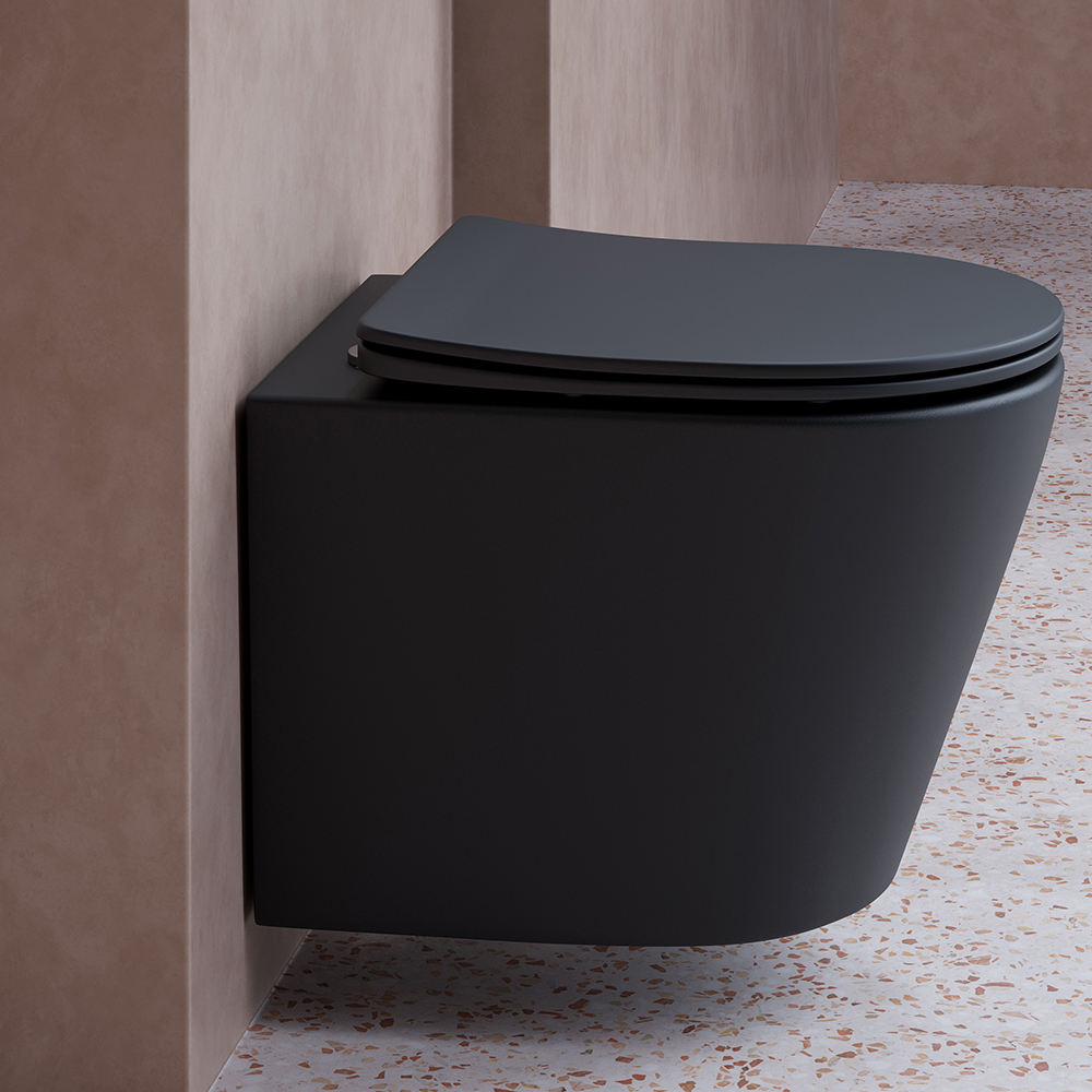 Унитаз подвесной Ceramica Nova Balearica CN6000MB 49х36.5 с сиденьем и креплением (черный матовый)