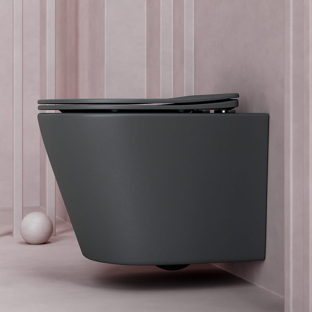 Унитаз подвесной Ceramica Nova Balearica CN6000MDH 49х36.5 с сиденьем и креплением (темный антрацит матовый)