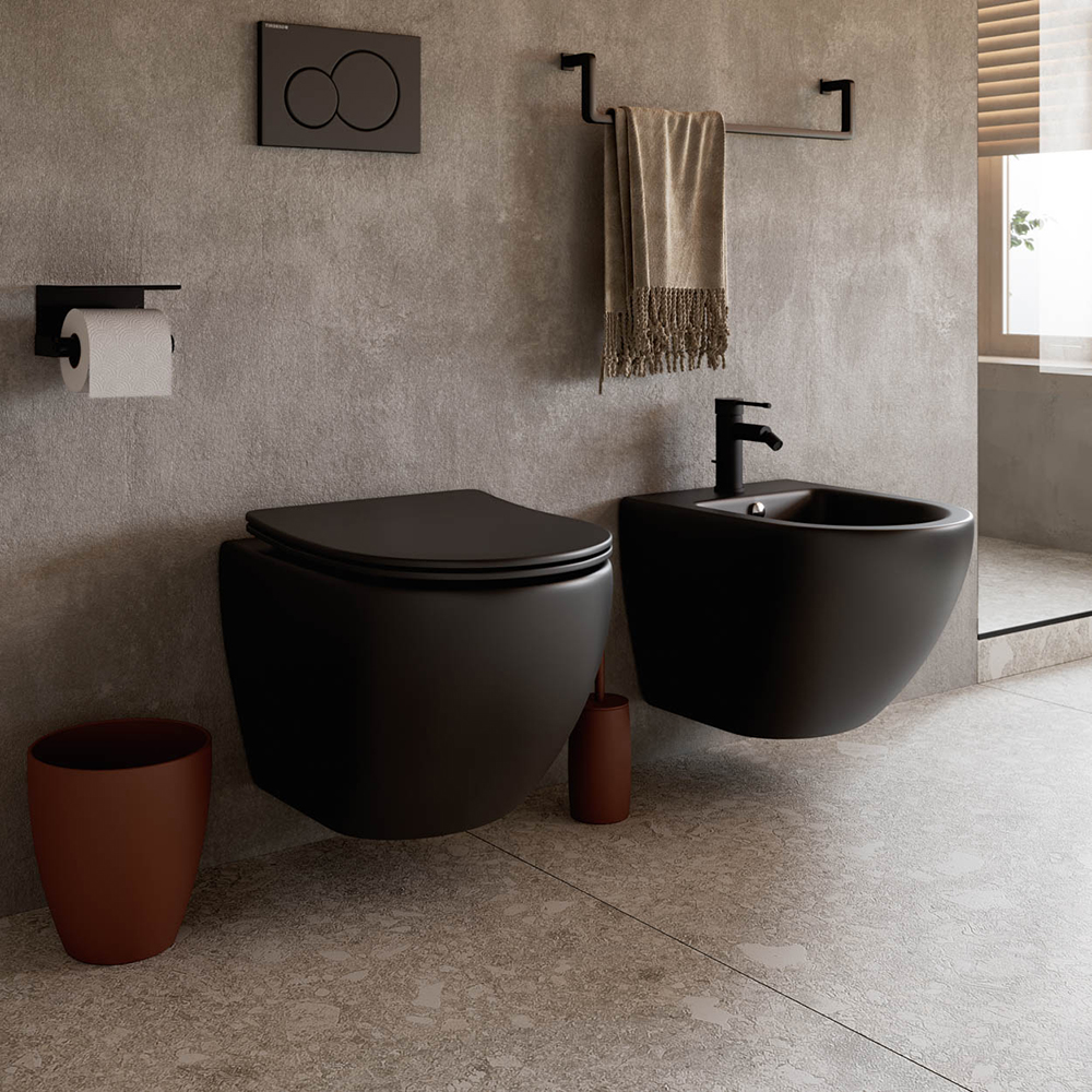 Унитаз подвесной Ceramica Nova Metropol CN4002MB 49х37 с креплением и сиденьем (черный матовый)