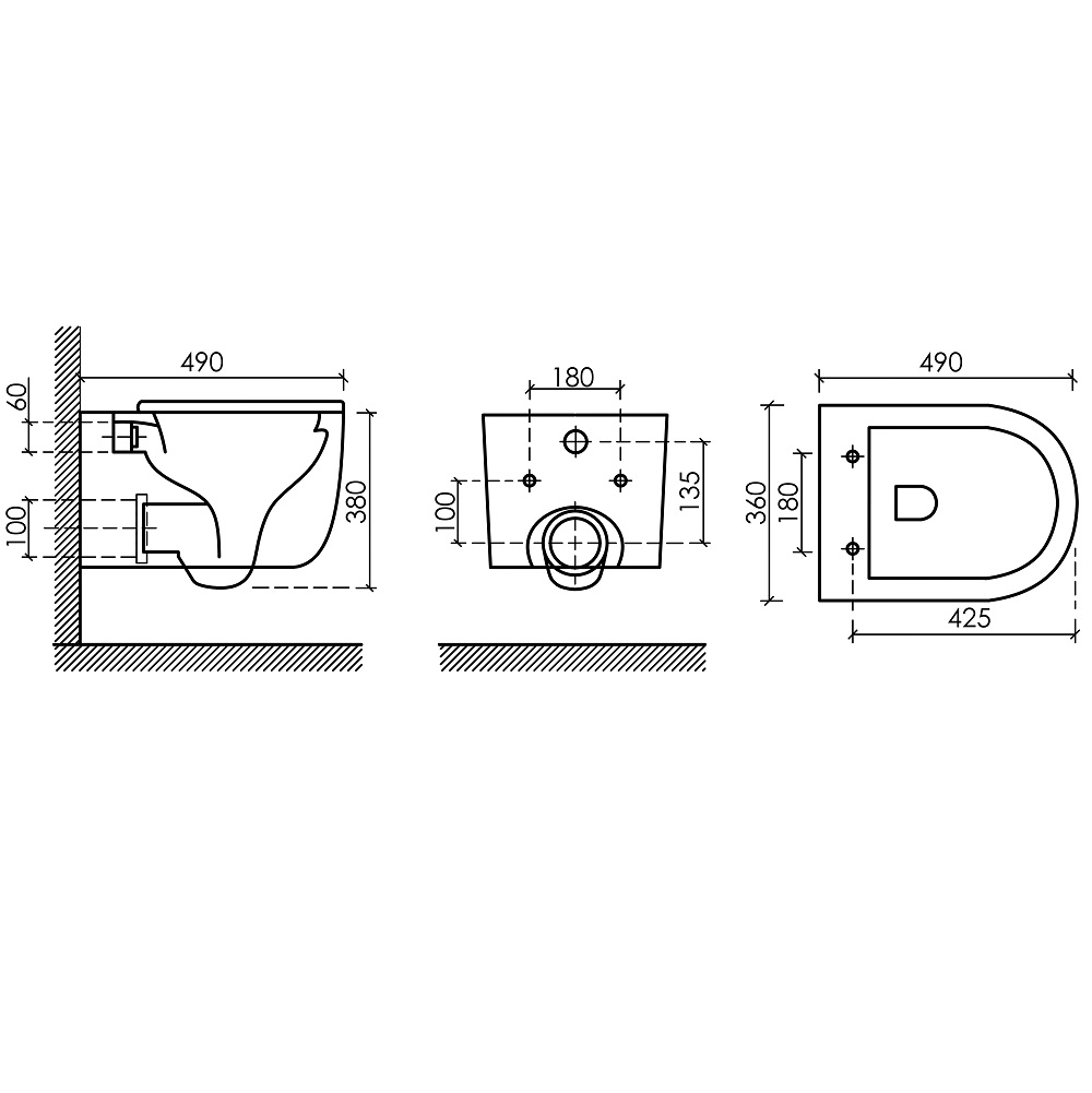 Унитаз подвесной Ceramicanova Ulma Rimless CN4006MB 49x36 (черный матовый), безободковый, с сиденьем