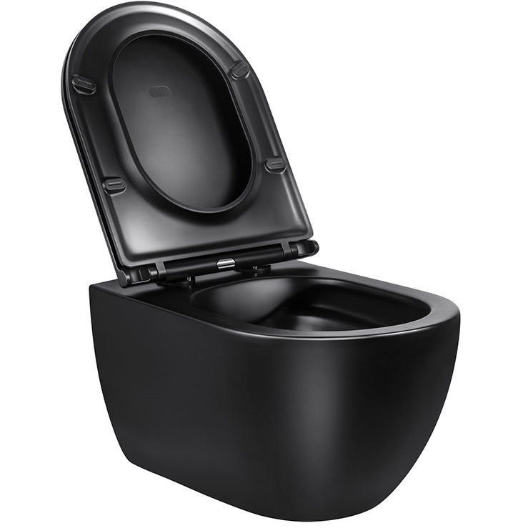 Унитаз подвесной Vincea Evo VT1-34MB 55.5x36.5x35.5 (черный матовый), безободковый с быстросъемным сиденьем