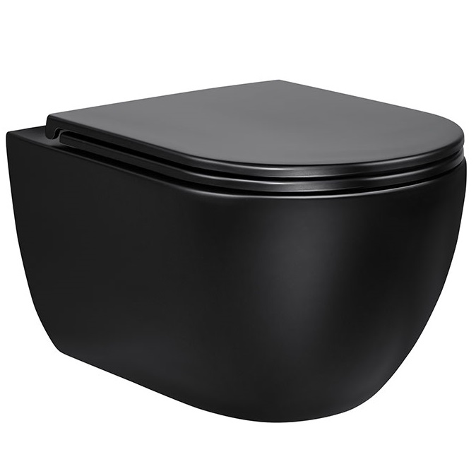 Унитаз подвесной Vincea Evo VT1-34MB 55.5x36.5x35.5 (черный матовый), безободковый с быстросъемным сиденьем