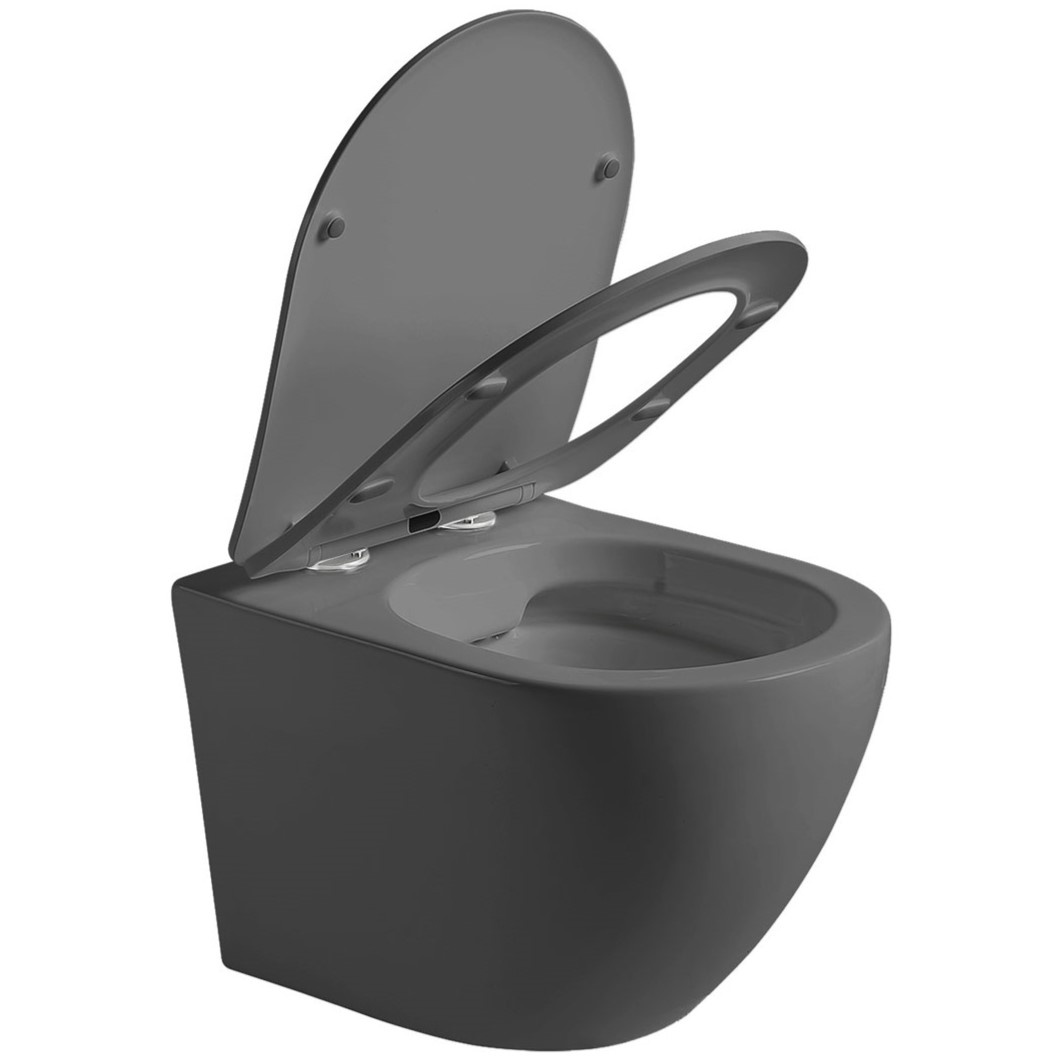Унитаз подвесной Vincea Globo VT1-14SMA 49x37x37 (антрацит матовый), безободковый с быстросъемным сиденьем
