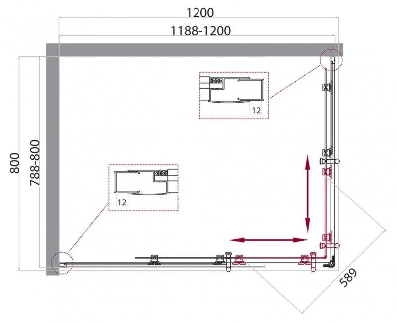 Душевой уголок BelBagno Uno-195 UNO-195-AH-2-120/80-P-Cr 120x80
