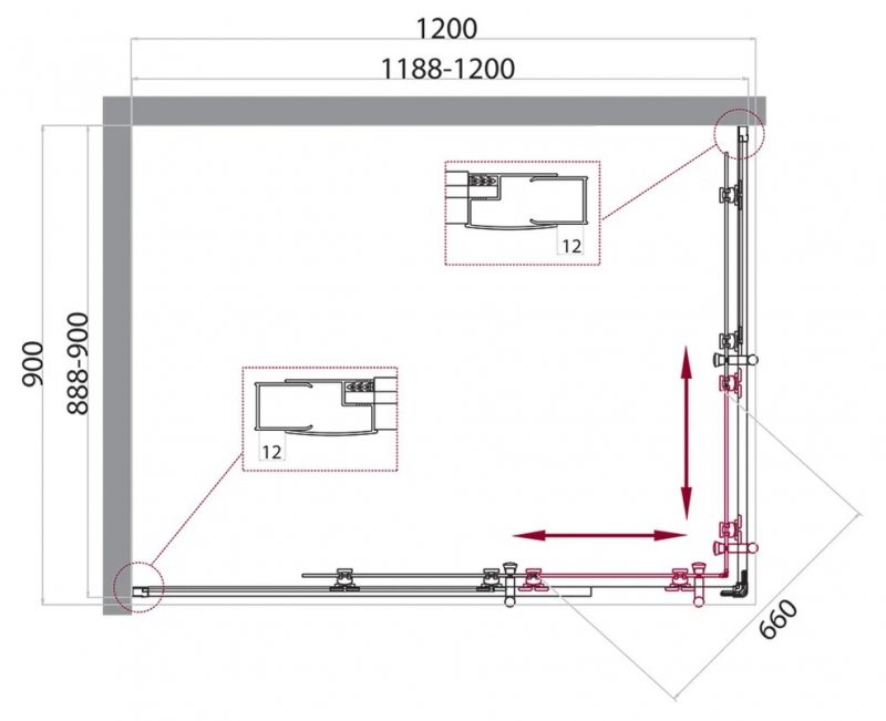 Душевой уголок BelBagno Uno-195 UNO-195-AH-2-120/90-P-Cr 120x90