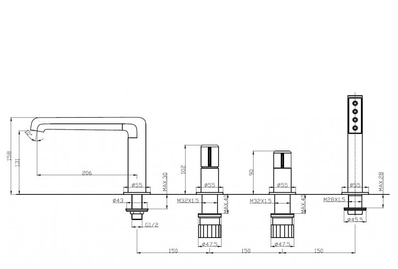Смеситель для ванны BelBagno Uno UNO-BVD4-CRM