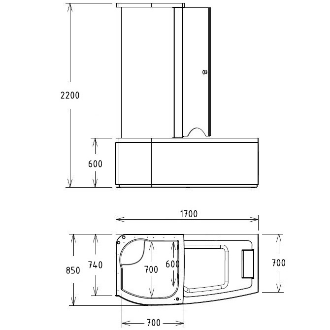 Ванна гидромассажная пристенная Gemy G8040 C L 170х85х220 (белый), слив-перелив, левосторонняя