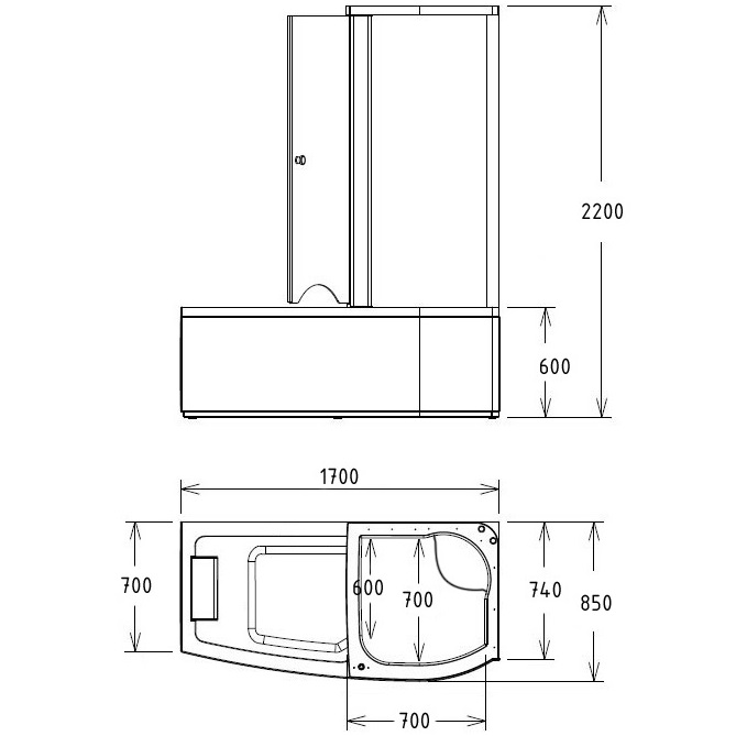 Ванна гидромассажная пристенная Gemy G8040 C R 170х85х220 (белый), слив-перелив, правосторонняя