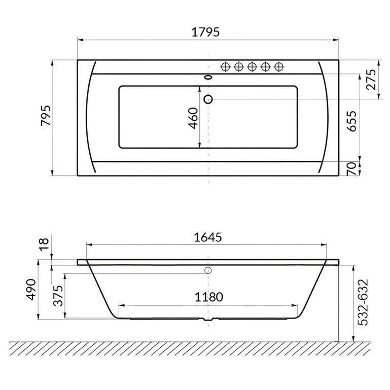 Ванна гидромассажная Excellent Aquaria Slim Lux Ultra WAEX.AQU18S.ULTRA.GL 180x80 (золото), на каркасе, со сливом-переливом