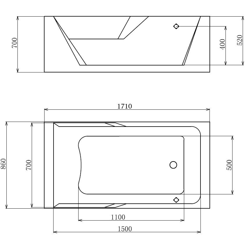 Ванна гидромассажная пристенная Gemy G9066 II K R 171х86х70 (белый), слив-перелив, правосторонняя