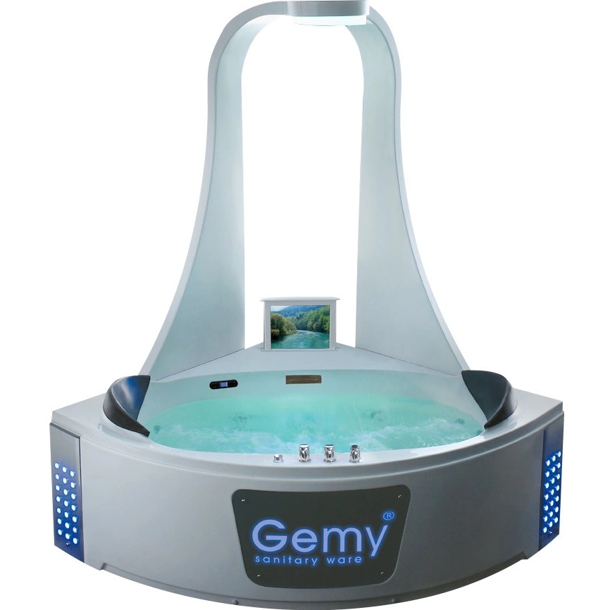 Ванна гидромассажная пристенная угловая Gemy G9069 O 151х151х220 (белый), слив-перелив