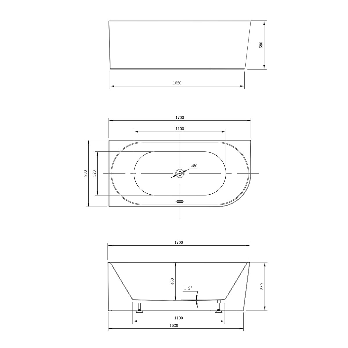 Ванна акриловая угловая Vincea VBT-402-1700L 170x80 (белый ), слив-перелив в комплекте, левая