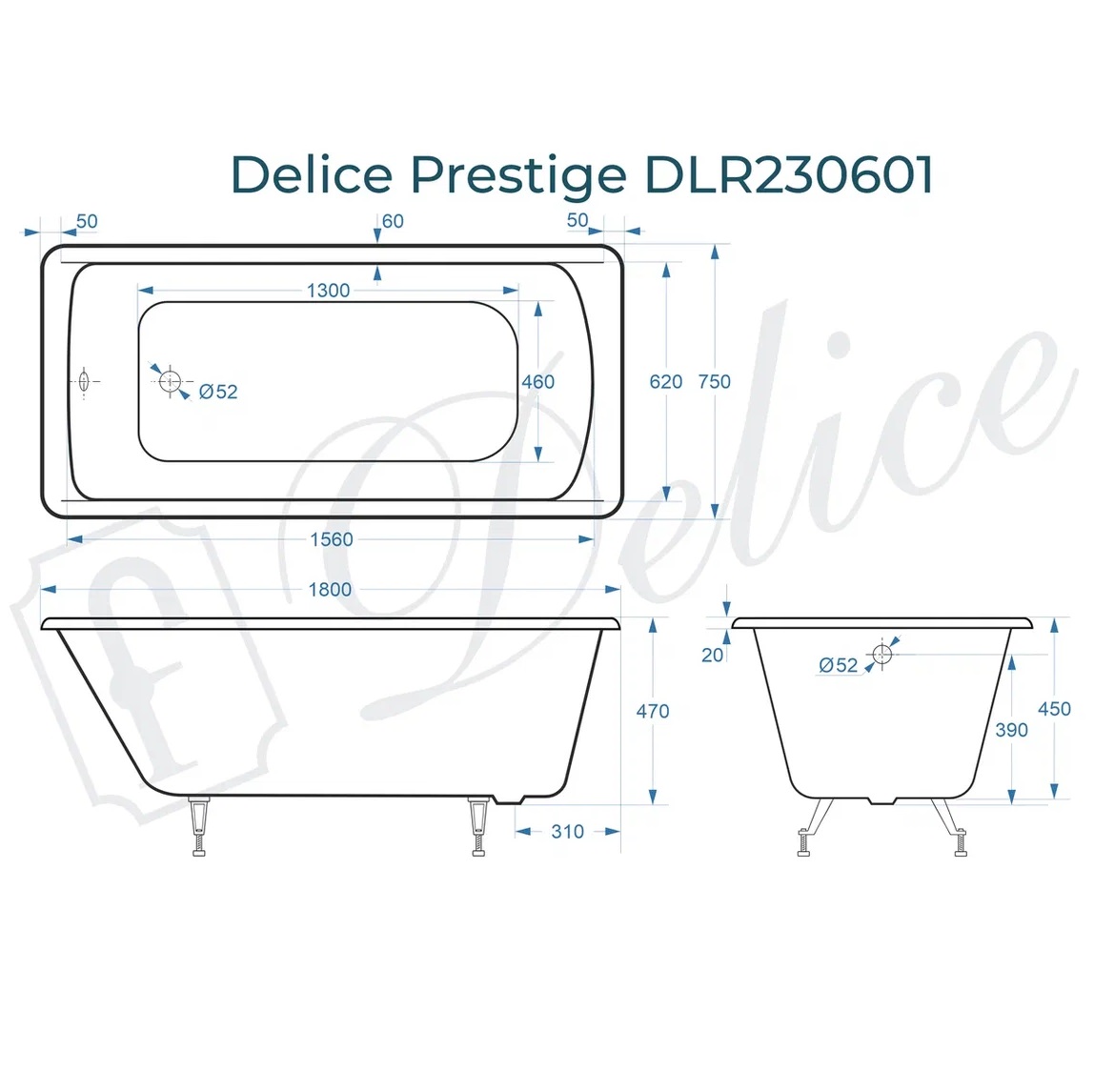 Ванна чугунная Delice Prestige DLR230601 180х75 (белый), встраиваемая