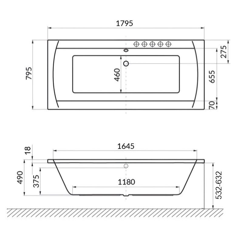 Ванна гидромассажная Excellent Aquaria Lux Slim Relax WAEX.AQU18S.RELAX.CR 180x80 (хром), на каркасе, со сливом-переливом