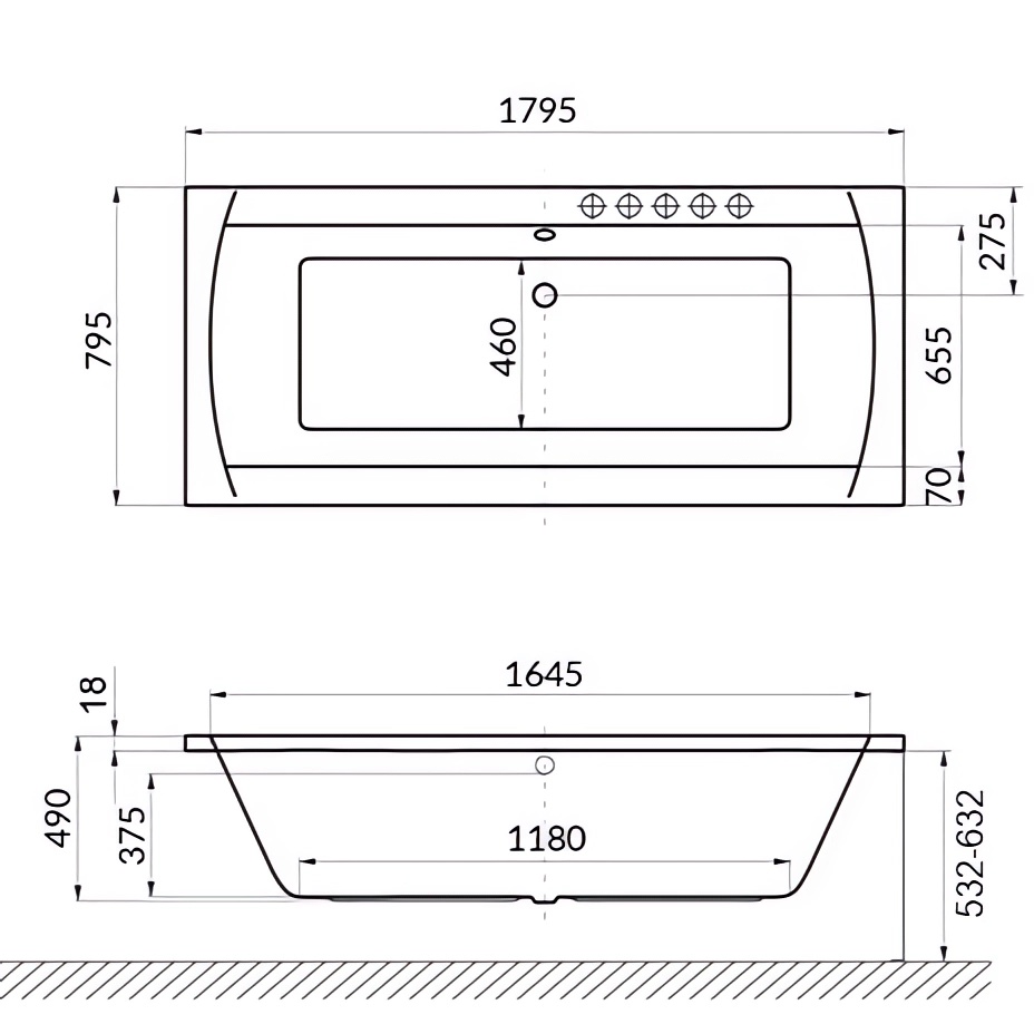 Ванна гидромассажная Excellent Aquaria Lux Slim Smart WAEX.AQU18S.SMART.GL 180x80 (золото), на каркасе, со сливом-переливом