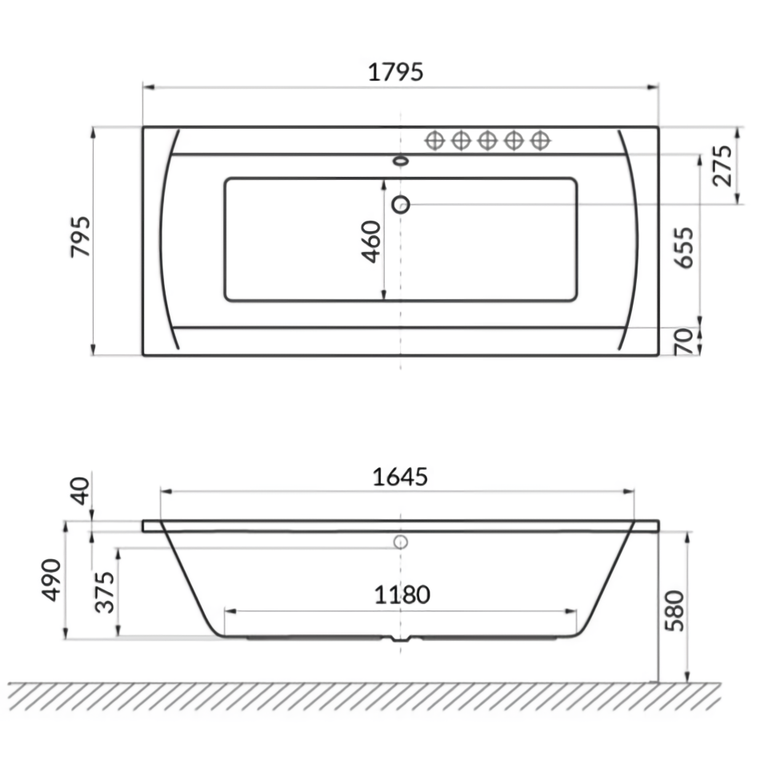 Ванна гидромассажная Excellent Aquaria Lux Relax WAEX.AQU18.RELAX.CR 180x80 (хром), на каркасе, со сливом-переливом