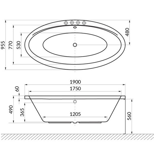 Ванна гидромассажная Excellent Lumina LINE NANO WAEX.LUM19.LINENANO.GL 190x95 (белый глянцевый, золотой), каркас, слив-перелив