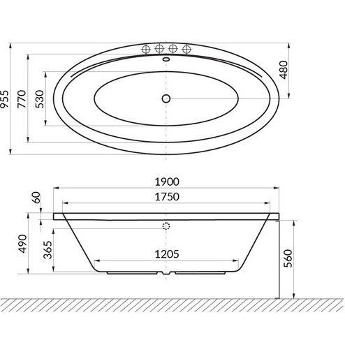 Ванна гидромассажная Excellent Lumina LINE WAEX.LUM19.LINE.GL 190x95 (белый глянцевый, золотой), каркас, слив-перелив