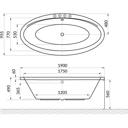 Ванна гидромассажная Excellent Lumina SMART NANO WAEX.LUM19.SMARTNANO.GL 190x95 (белый глянцевый, золотой), каркас, слив-перелив