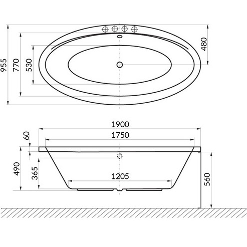 Ванна гидромассажная Excellent Lumina ULTRANANO WAEX.LUM19.ULTRANANO.GL 190x95 (белый глянцевый, золотой), каркас, слив-перелив
