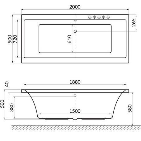 Ванна гидромассажная Excellent Pryzmat ULTRA WAEX.PRY20.ULTRA.BR 200x90 (белый глянцевый, бронза), каркас, слив-перелив