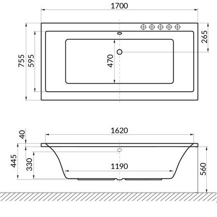 Ванна гидромассажная Excellent Pryzmat SOFT WAEX.PRY17.SOFT.GL 170x75 (белый глянцевый, золотой), каркас, слив-перелив