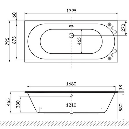 Ванна гидромассажная встраиваемая Excellent Oceana Slim SMART WAEX.OCE18S.SMART.BR 180x80 (белая глянцевая, бронза), каркас, слив-перелив
