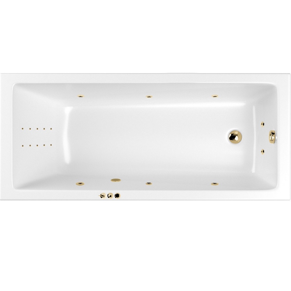 Ванна гидромассажная встраиваемая Whitecross Wave Slim SMART NANO 0111.160080.100.SMARTNANO.GL 160x80 (золотой, белый), каркас, слив-перелив