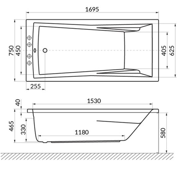 Ванна гидромассажная Whitecross Palace ULTRA 0104.170075.100.ULTRA.WH 170x75 (белый глянцевый), каркас, слив-перелив