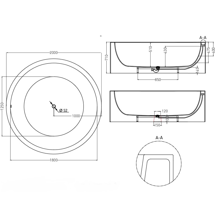 Ванна отдельностоящая Salini S-Sense Isola 101111GF  200x200x71 (покраска RAL полностью, глянцевый), донный клапан, сифон, слив-перелив
