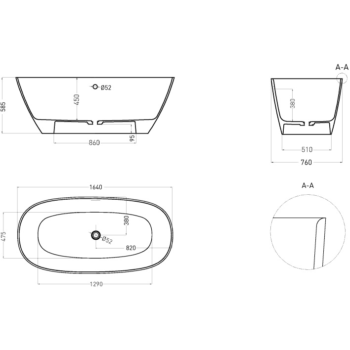 Ванна отдельностоящая Salini Sofia Light S-Sense 103711G 164.5x75.5x58 (белый глянцевый), донный клапан, сифон