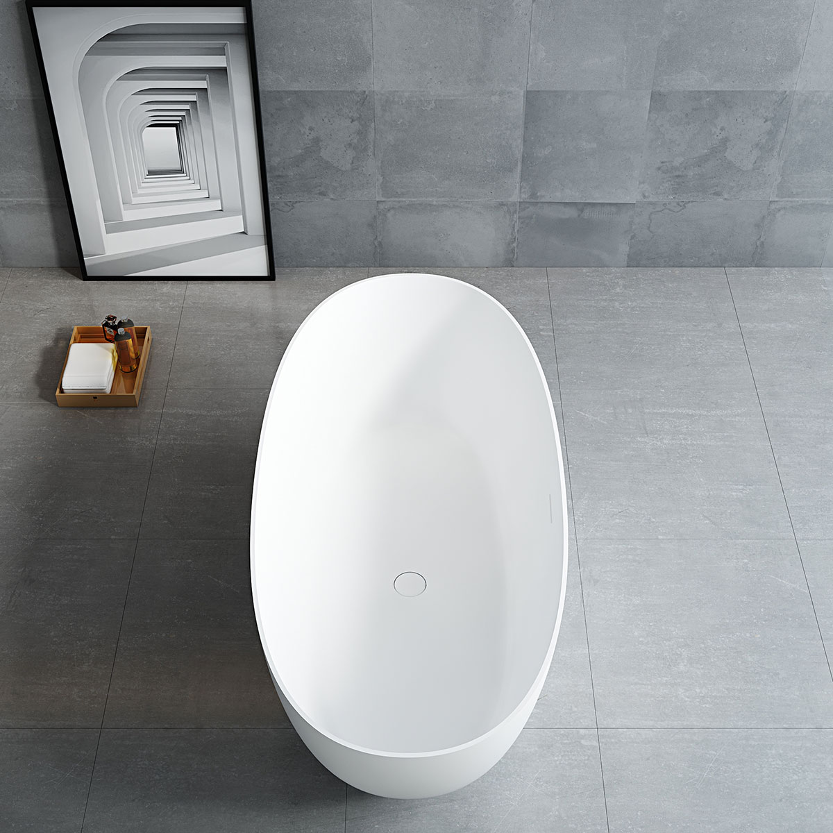 Ванна отдельностоящая Vincea Solid Surface VBT-6S01MG 170x75 (серый матовый) , слив-перелив в комплекте