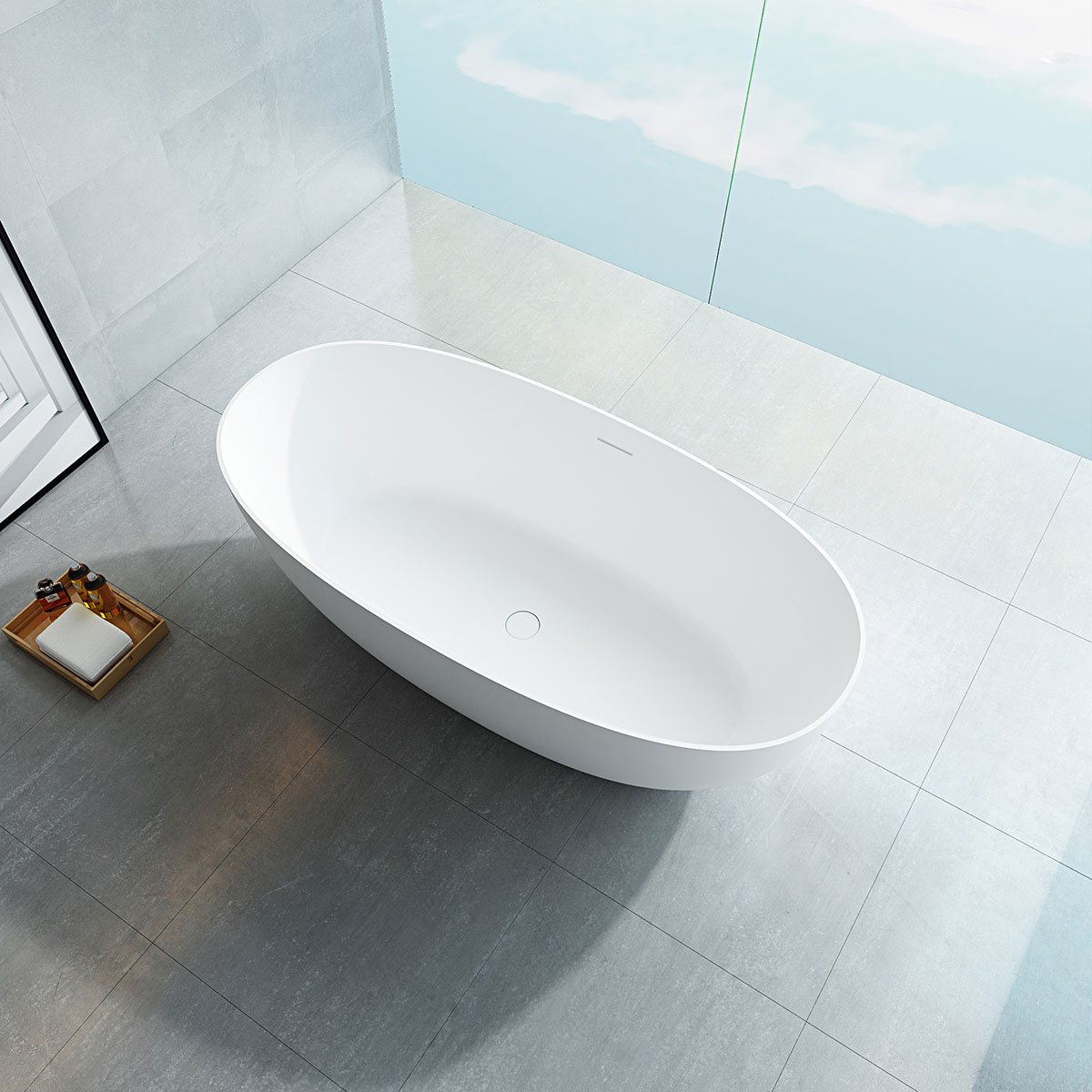 Ванна отдельностоящая Vincea Solid Surface VBT-6S01MG 170x75 (серый матовый) , слив-перелив в комплекте