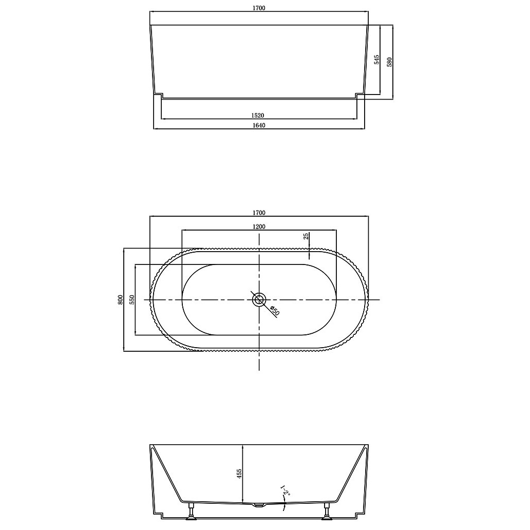 Ванна отдельностоящая Vincea VBT-426-1700MW 170x80 (белый матовый) , щелевой-перелив в комплекте 