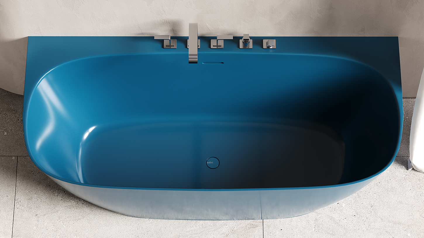 Ванна пристенная Salini S-Sense Sofia Wall 102513GF 180x85x61.5 (покраска RAL полностью, глянцевый), донный клапан, сифон, слив-перелив