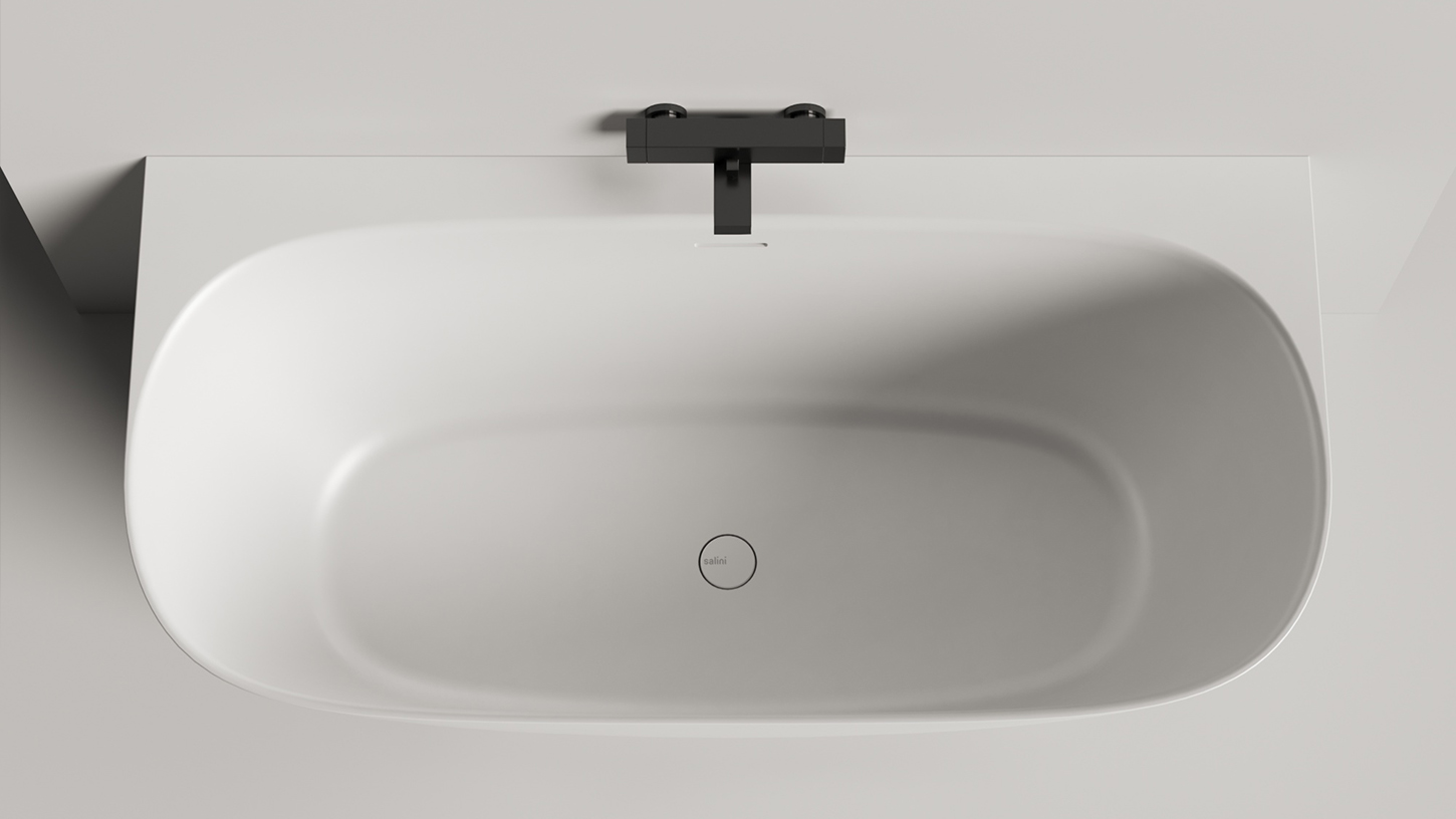 Ванна пристенная Salini S-Stone Sofia Wall 102527M 160x80x59 (белый матовый), донный клапан, сифон, слив-перелив